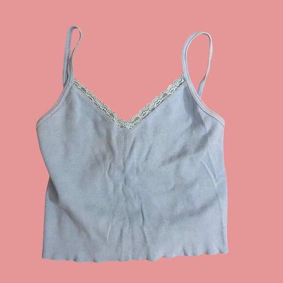 Brandy Melville Blue Lace-Trim Cropped Cami Tank Top (OS) - Picture 2 of 5